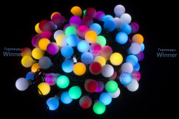Светодиодная нить шарики 10 м., 220V, 100 разноцветных LED ламп, диаметр шарика 1.7 см, зеленый ПВХ, Winner (m.01.5G.100-1,7ball)