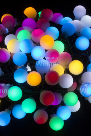 Светодиодная нить шарики 10 м., 220V, 100 разноцветных LED ламп, диаметр шарика 1.7 см, зеленый ПВХ, Winner (m.01.5G.100-1,7ball)