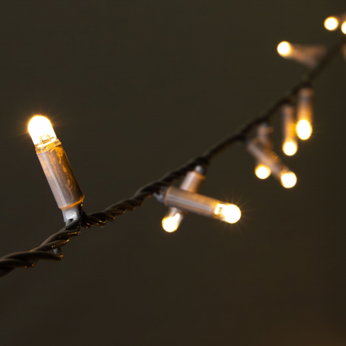 Светодиодная нить 10 м., 24 В, 100 LED, тепло-белая, серый провод каучук, LTC (ECO100-5-1WW)