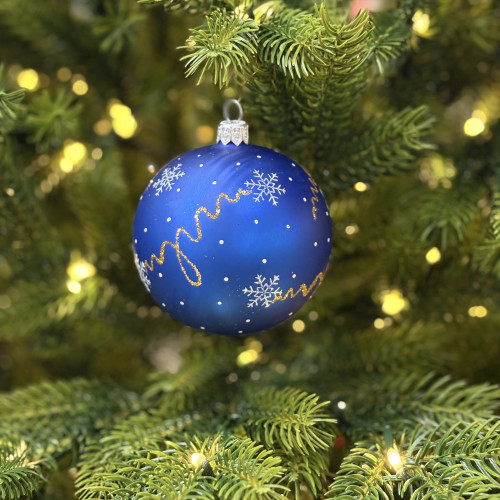 Стеклянный шар С Новым годом 80 мм., синий, стекло, Ёлочка (С89/3)