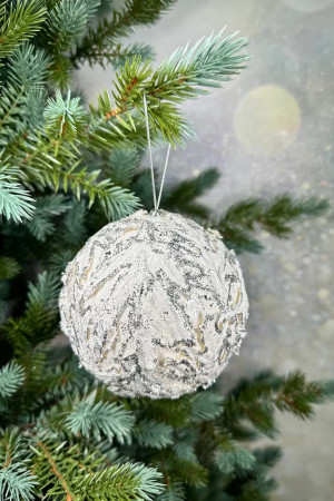 Винтажный шар Дыхание Арктики 13 см., белый с серебром, Christmas DeLuxe (86610)