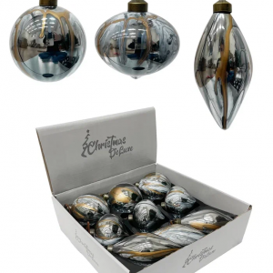 Набор стеклянных украшений Акварель 80 мм., темно-серый, 9 шт., Christmas DeLuxe (13074)