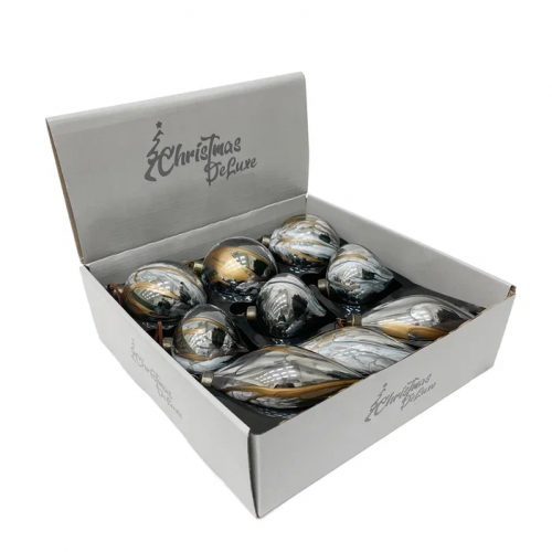 Набор стеклянных украшений Акварель 80 мм., темно-серый, 9 шт., Christmas DeLuxe (13074)