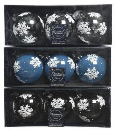 Набор стеклянных шаров  Снежинка 80 мм, прозрачный,  3 шт, Kaemingk (060102/1) 