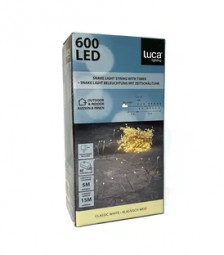 Гирлянда Капли 600 белых микро ламп, 1500 см., 8 функций, таймер, серебряный провод, Luca (84635)