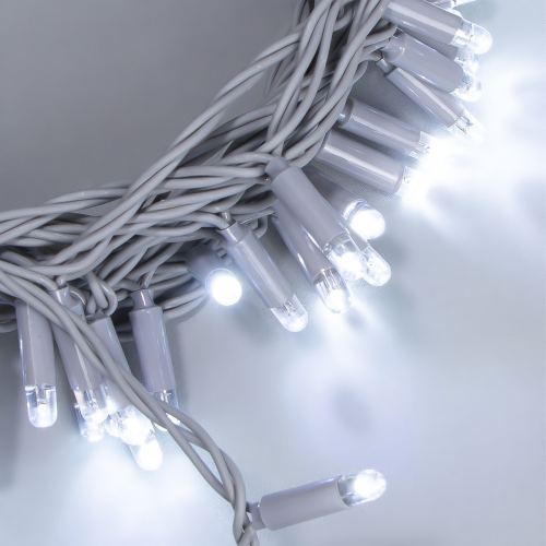 Светодиодная нить 10 м., 24 В, 100 LED, холодный белый, серый провод каучук, LTC (ECO100-5-1W)
