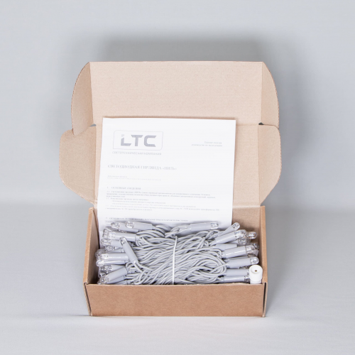 Светодиодная нить 10 м., 24 В, 100 LED, холодный белый, серый провод каучук, LTC (ECO100-5-1W)