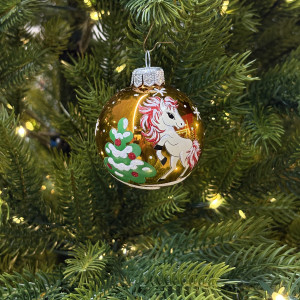 Стеклянный шар Лошадка 60 мм., золотой, стекло, Ёлочка (С29-1/1)