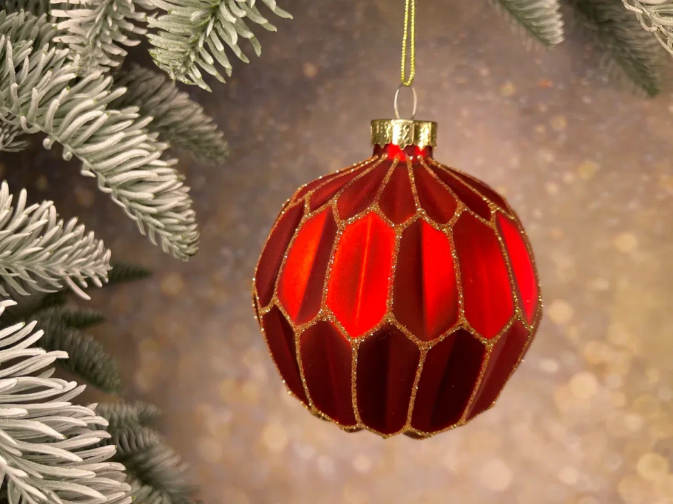  Набор стеклянных украшений Золотой узор 80 мм., красный, 9 шт., Christmas DeLuxe (13031)
