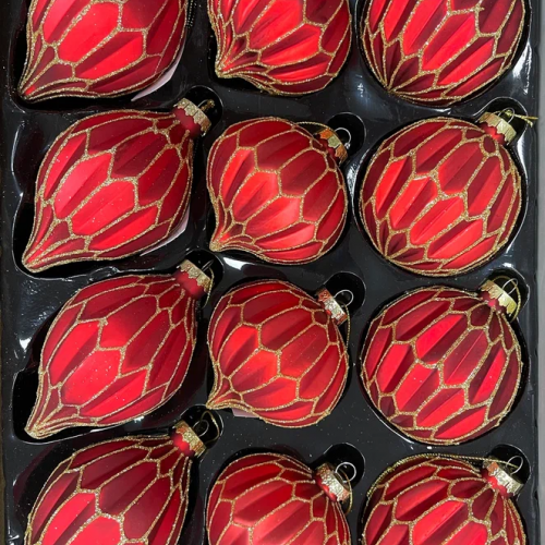  Набор стеклянных украшений Золотой узор 80 мм., красный, 9 шт., Christmas DeLuxe (13031)