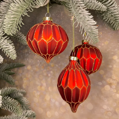  Набор стеклянных украшений Золотой узор 80 мм., красный, 9 шт., Christmas DeLuxe (13031)