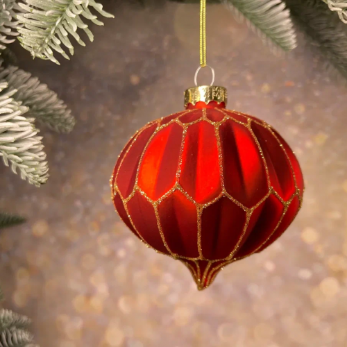  Набор стеклянных украшений Золотой узор 80 мм., красный, 9 шт., Christmas DeLuxe (13031)