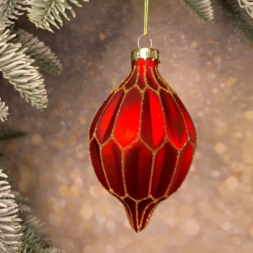  Набор стеклянных украшений Золотой узор 80 мм., красный, 9 шт., Christmas DeLuxe (13031)