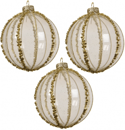Набор стеклянных шаров  Золотые нити 80 мм, прозрачно-карамельный, 3 шт, Kaemingk (060105/1) 