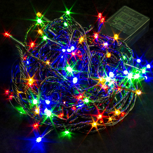 Светодиодная нить 7 м., 220V, 100 разноцветных LED ламп, контроллер, черный провод, Winner (m.01.5B.100-)