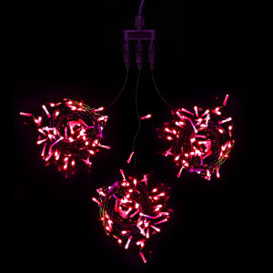 Комплект мерцающих гирлянд на деревья 60 м., 3 луча по 20 м, 24V, 600 красных LED ламп, черный ПВХ, LTC (KDD600BLW-11-1R)