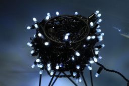 Светодиодная нить 100 холодных белых LED ламп, 10 м., 24В, мерцание, черный провод, Teamprof (TPF-S10CF-24V-CB/W)