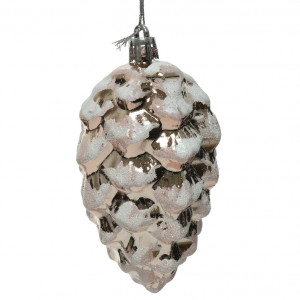 Елочное украшение Шишка в снегу 5х9 см., пластик, нежно-розовый, Kaemingk (027809)