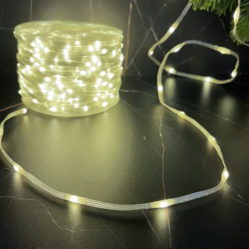 Светодиодная нить Роса 500 теплых ламп, 25 м., плоский провод, прозрачный провод, Luca (89954) в Санкт-Петербурге