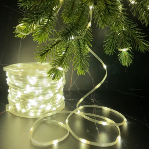 Светодиодная нить Роса 500 теплых ламп, 25 м., плоский провод, прозрачный провод, Luca (89954)