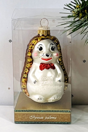 Елочное украшение Ежик с бантиком, красный, стекло, 9 см., 1 шт., Витус (А181-красный)
