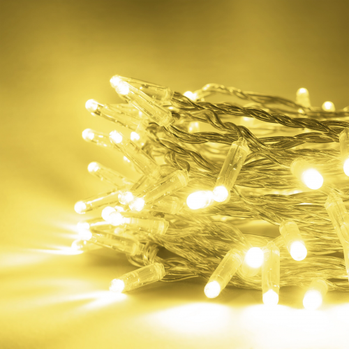 Светодиодная гирлянда 10 м. с колпачком, 100 LED, шампань, 220 В, статика, прозрачный провод ПВХ, IP65, LTC (PST100CAP-10-2CH)