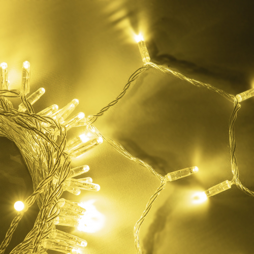 Светодиодная гирлянда 10 м. с колпачком, 100 LED, шампань, 220 В, статика, прозрачный провод ПВХ, IP65, LTC (PST100CAP-10-2CH)