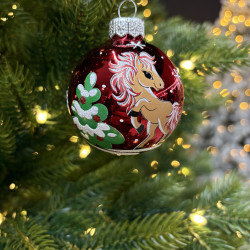 Стеклянный шар Лошадка 60 мм., красный, стекло, Ёлочка (С29-1/2)