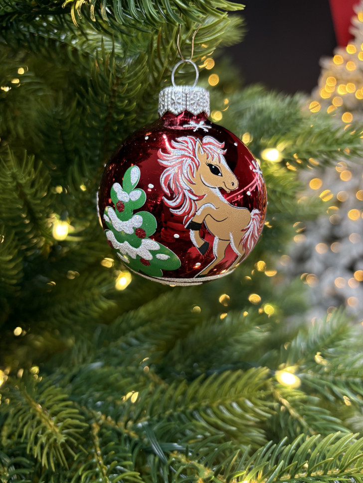 Стеклянный шар Лошадка 60 мм., красный, стекло, Ёлочка (С29-1/2) Стеклянный шар Лошадка 60 мм., красный, стекло, Ёлочка (С29-1/2)