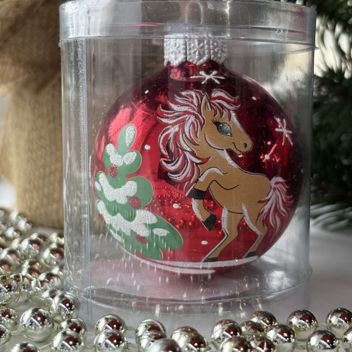Стеклянный шар Лошадка 60 мм., красный, стекло, Ёлочка (С29-1/2)