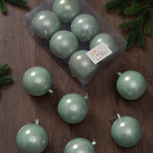 Набор пластиковых шаров Анет 80 мм., мятный перламутр, 6 шт., ЕлкиТорг (150323)