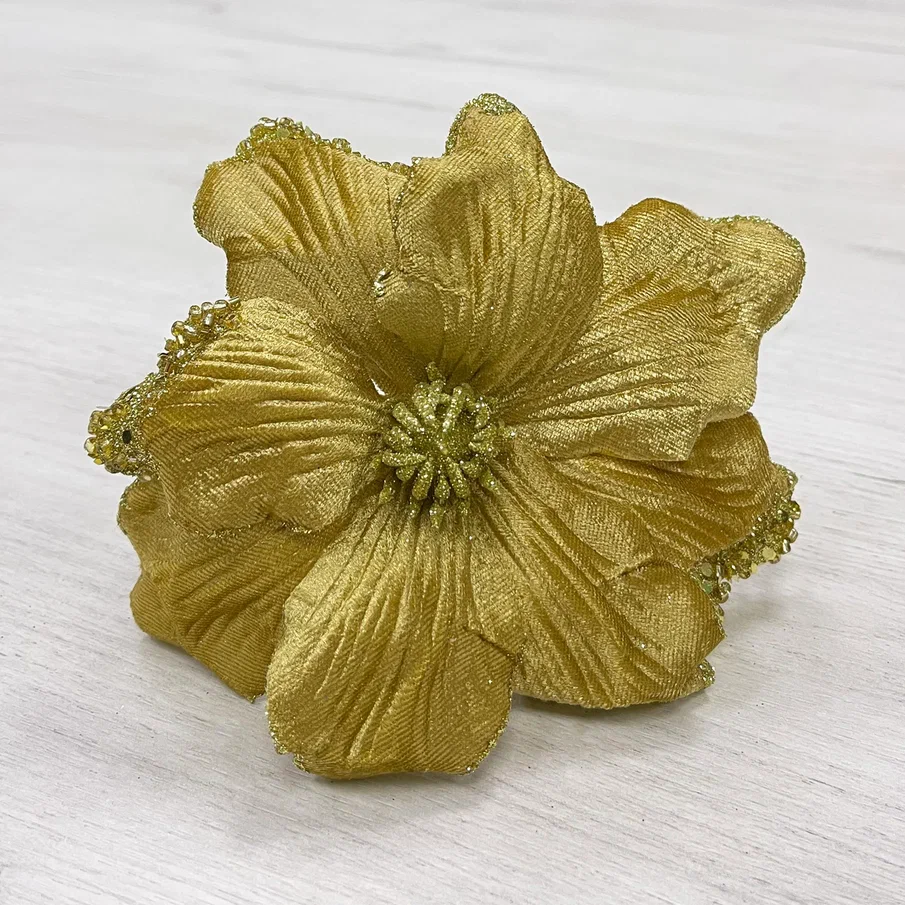 Декоративный цветок Магнолия 20 см., золото, на клипсе, Christmas De Luxe (87316) в Тюмени