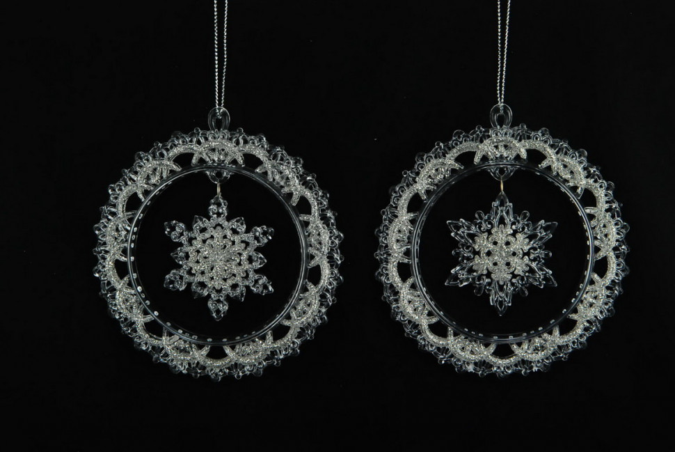 Украшение "Снежинка-венок" цвет серебро,2 вида,цена за 1 шт.10 см, (150086)