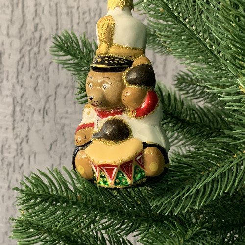 Елочное украшение Медведь-солдат с барабаном, стекло, Витус (46258)