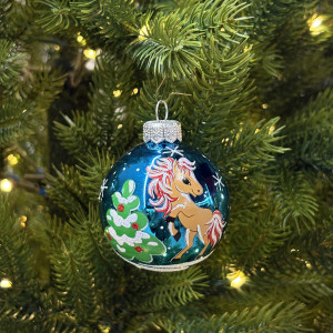 Стеклянный шар Лошадка 60 мм., бирюзовый, стекло, Ёлочка (С29-1/3)