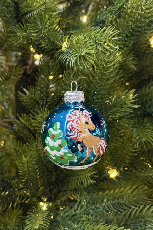 Стеклянный шар Лошадка 60 мм., бирюзовый, стекло, Ёлочка (С29-1/3)