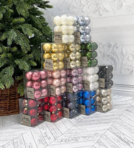 Набор пластиковых шаров Дивный 60 мм., белое золото, 12 шт., Christmas DeLuxe (87051)