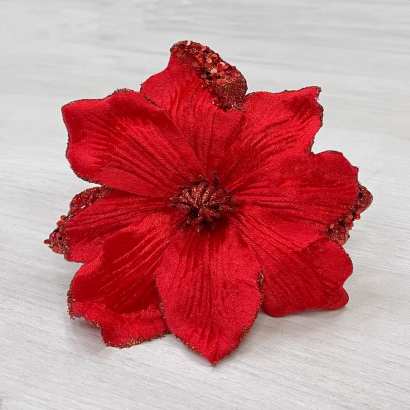 Декоративный цветок Магнолия 20 см., красный, на клипсе, Christmas De Luxe (87314)