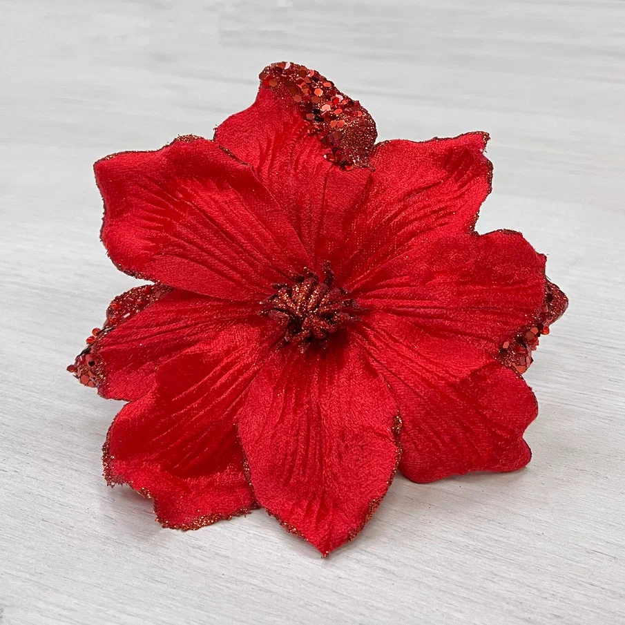 Декоративный цветок Магнолия 20 см., красный, на клипсе, Christmas De Luxe (87314) в Тюмени