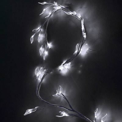 Светодиодная флористика Ветка с листьями 1.8 м., 220V, 48 холодных белых LED ламп, белый провод, Beauty Led (LC176L-B048A-28-W) в Белгороде