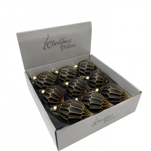 Набор винтажных стеклянных украшений Готика 80 мм., черный-золото, 9 шт., Christmas DeLuxe (13057)