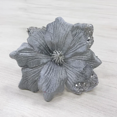 Декоративный цветок Магнолия 20 см., серый, на клипсе, Christmas De Luxe (87317)