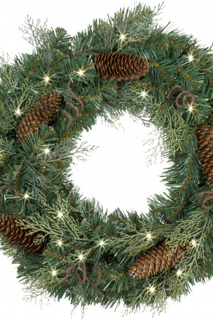 Рождественский венок Версаль с шишками 60 см., 30 теплых-белых Led ламп, Литая хвоя+ПВХ, ЕлкиТорг (52038)