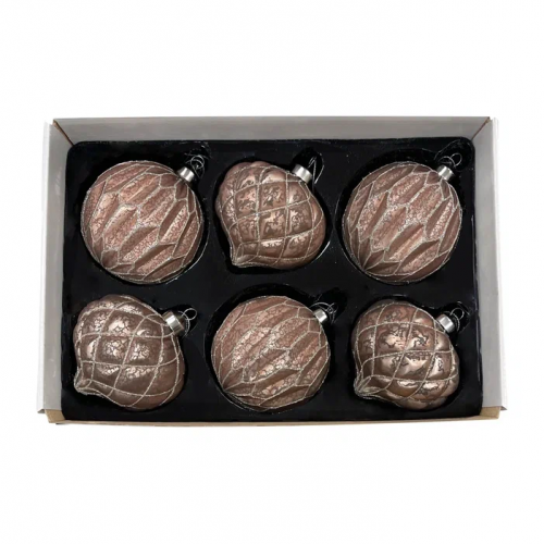 Набор винтажных стеклянных украшений Дворцовые тайны 100 мм., бронза, 6 шт., Christmas DeLuxe (13147)