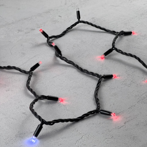Гирлянда Нить 10 м., Красные с Мерцанием Белого Диода 220В, 75 LED, Провод Черный Каучук, IP65, LTC (LL75BLW-1-2R) 