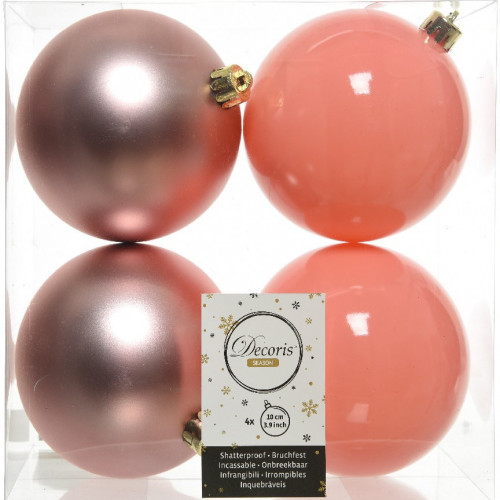 Набор пластиковых шаров Прага 100 мм, карамельно-розовый, 4 шт, Kaemingk (022241)