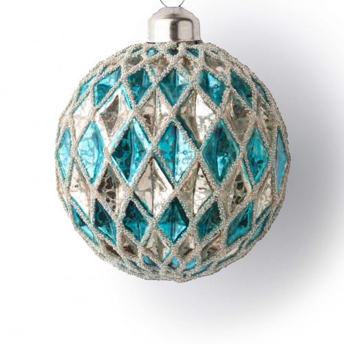 Винтажный стеклянный шар Драгоценные грани - Лазурь 8 см., 1 шт., Karlsbach (13137)
