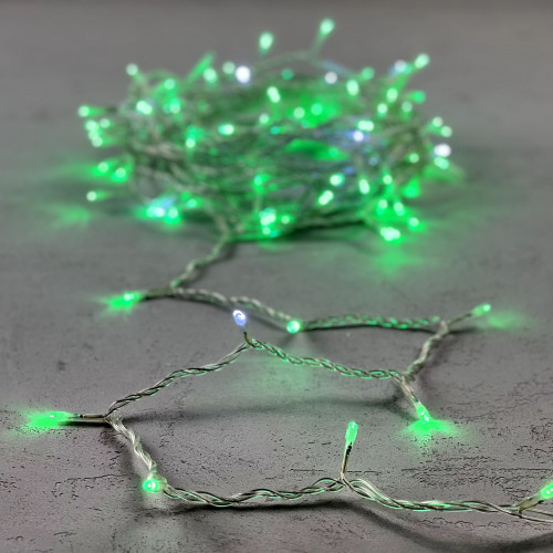 Светодиодная нить 100 зеленых LED ламп с мерцанием, 10 м., 24В, прозрачный провод ПВХ, LTC (PST100BLW-10-1G)