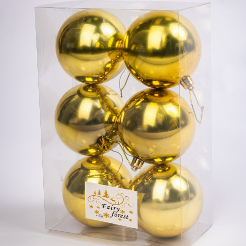 Набор пластиковых шаров Анет 80 мм., золотой глянцевый, 6 шт., ЕлкиТорг (150327)