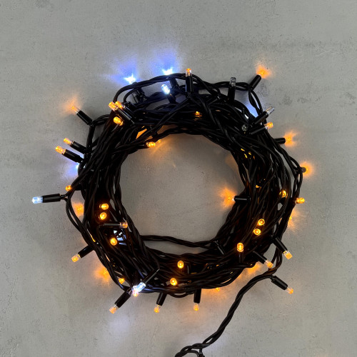 Гирлянда Нить 10 м., Желтая с Мерцанием Белого Диода 220В, 75 LED, Провод Черный Каучук, IP65, LTC (LL75BLW-1-2Y) 